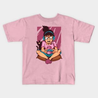 Gamer Girl Cartoon // Video Game Lover // Gamer Life Illustration Kids T-Shirt